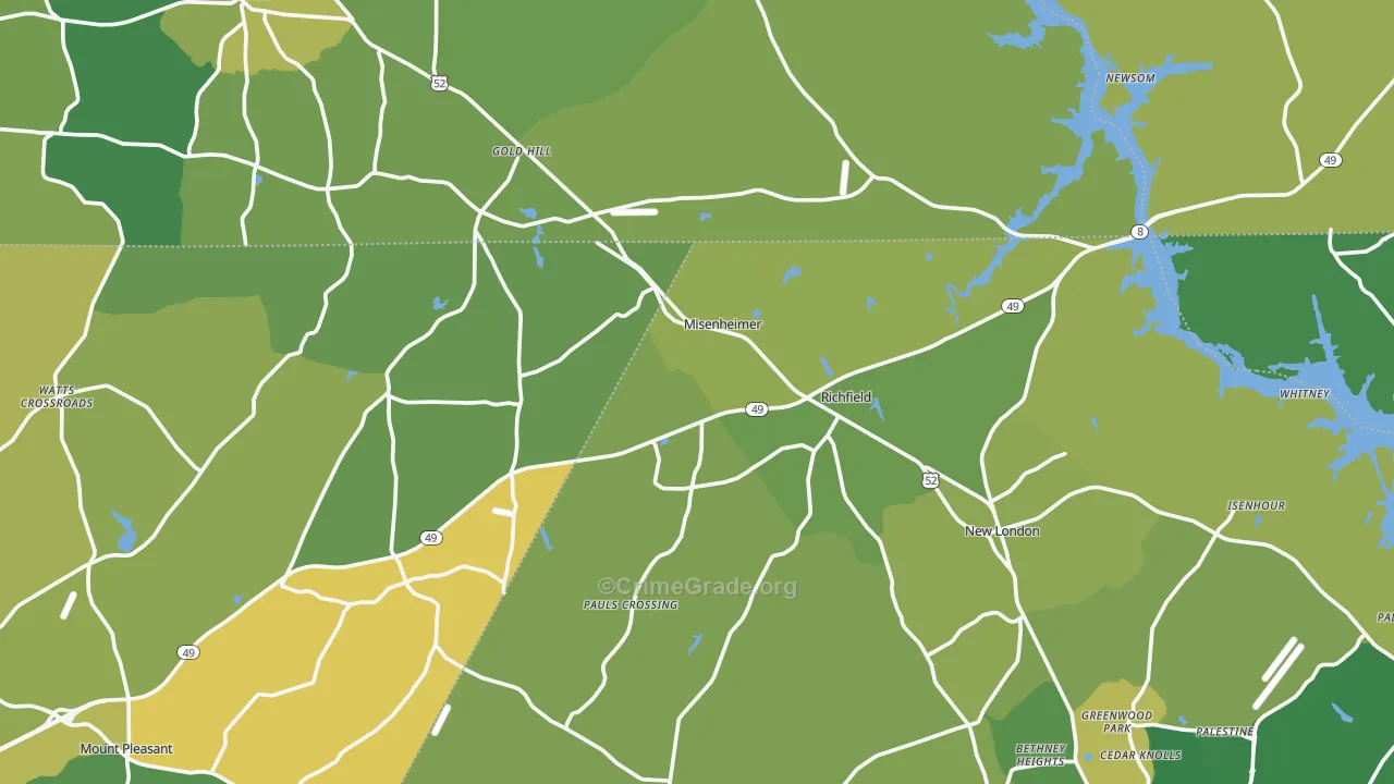 Misenheimer, NC Map of Vehicle Theft Rates