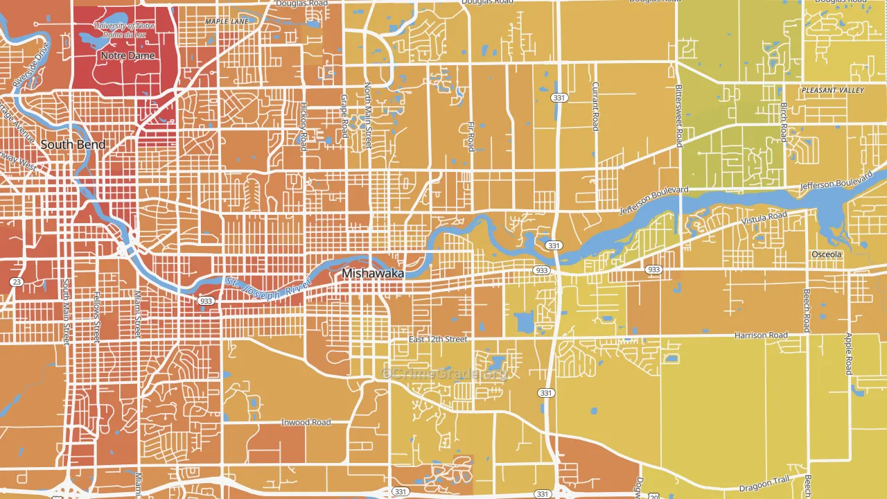 Mishawaka, IN Map of Vehicle Theft Rates