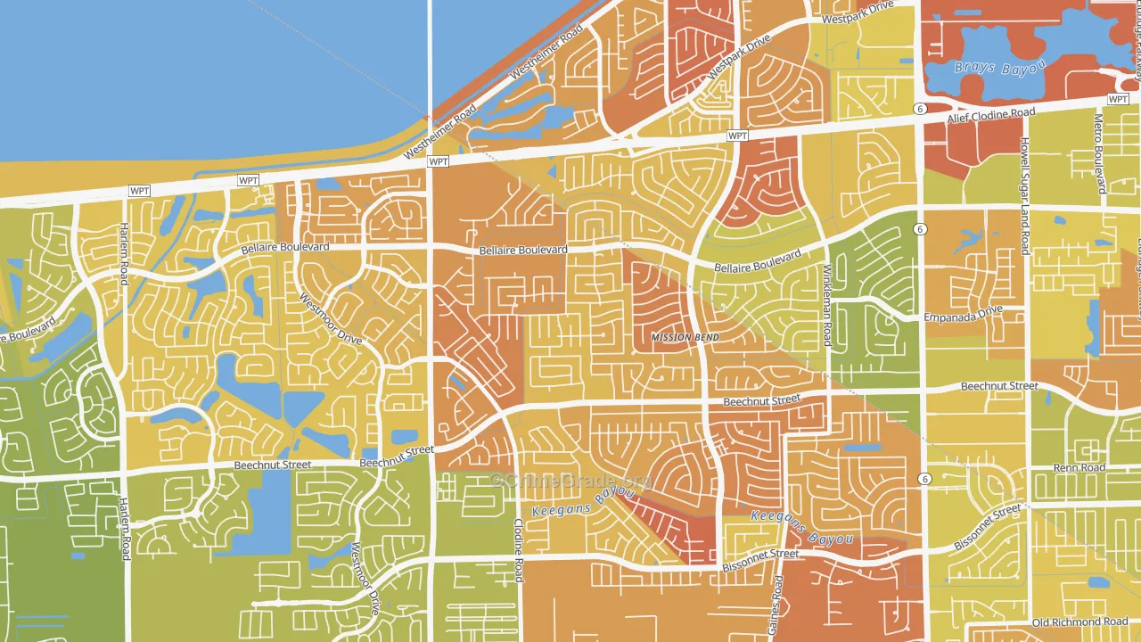 Mission Bend South, Mission Bend, TX Map of Vehicle Theft Rates