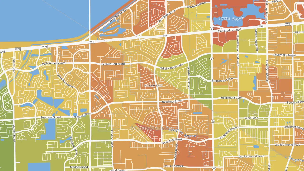 Mission Bend, TX Map of Vehicle Theft Rates