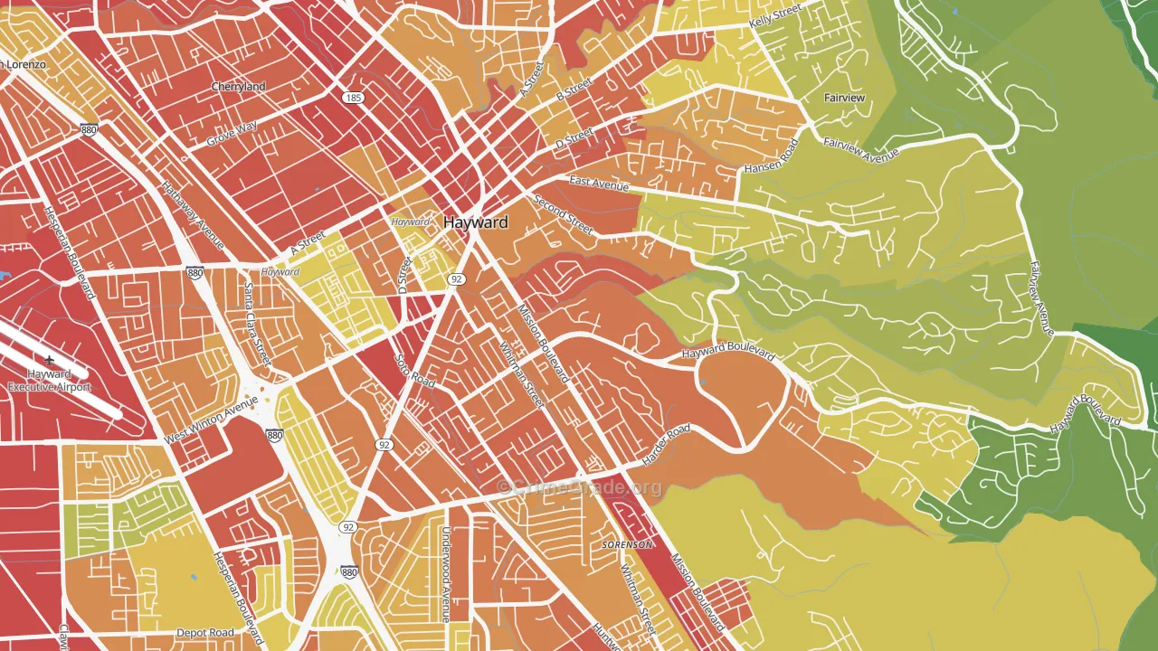 Mission-Foothill, Hayward, CA Map of Vehicle Theft Rates