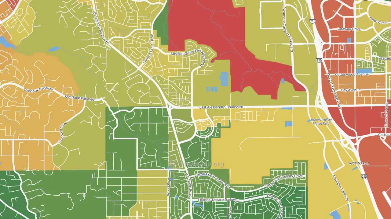 Mission Grove, Riverside, CA Map of Vehicle Theft Rates
