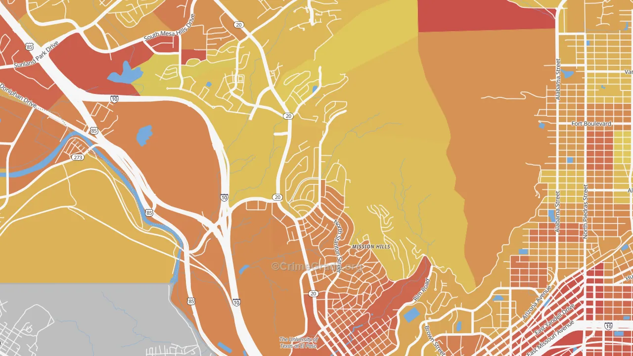Mission Hills, El Paso, TX Map of Vehicle Theft Rates