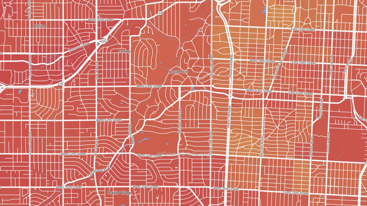 Mission Hills, KS Map of Vehicle Theft Rates