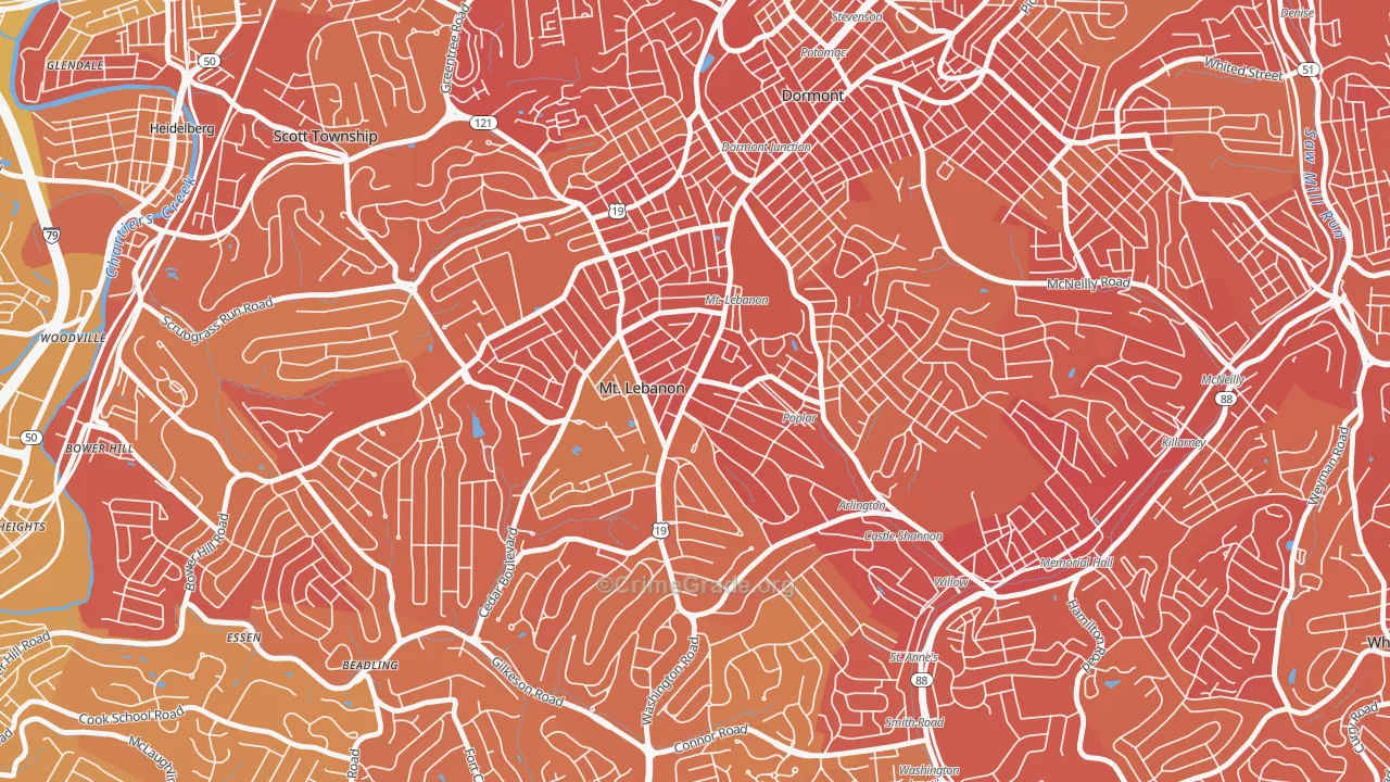 Mission Hills, Pittsburgh, PA Map of Vehicle Theft Rates