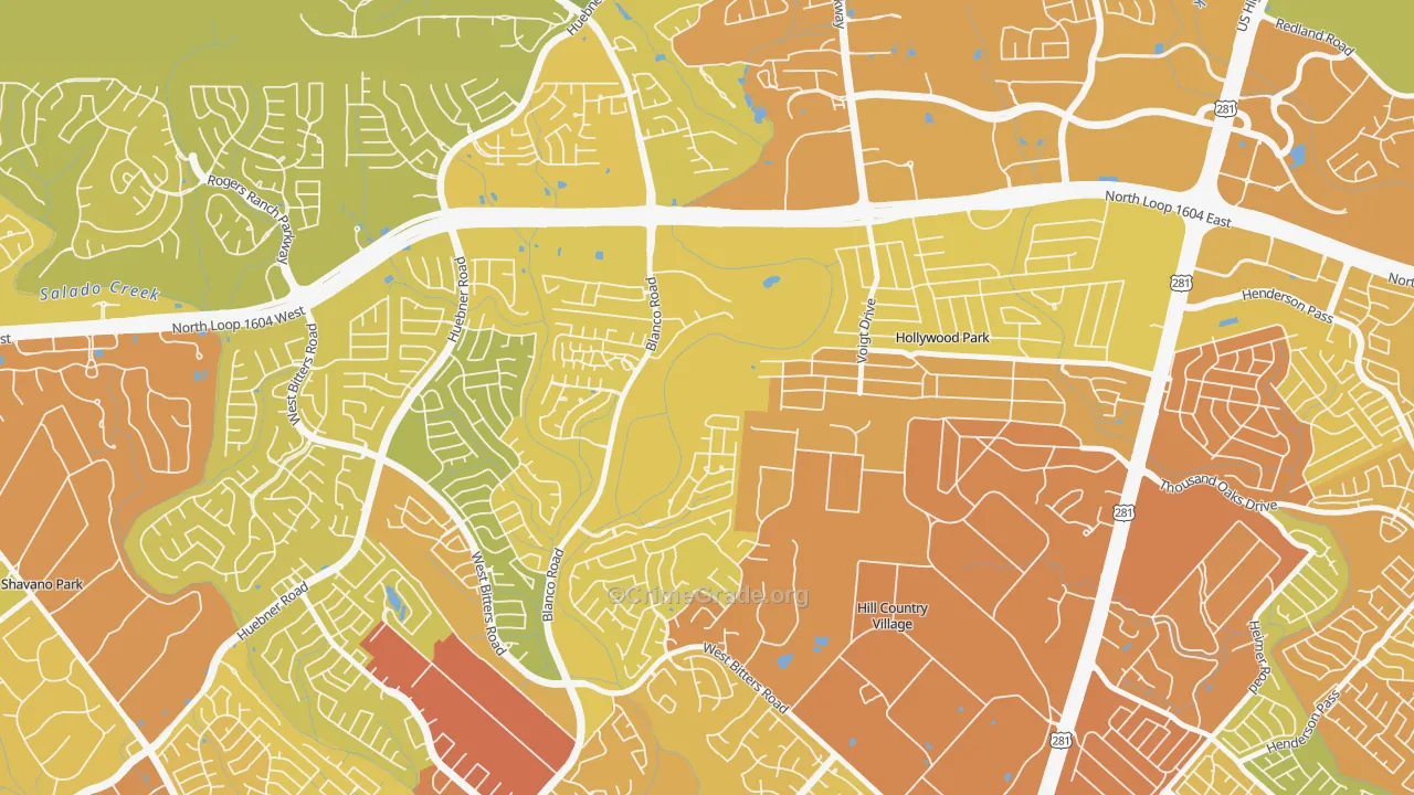 Mission Ridge, San Antonio, TX Map of Vehicle Theft Rates