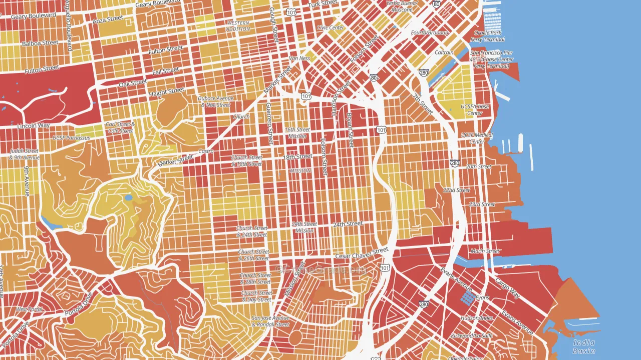 Mission, San Francisco, CA Map of Vehicle Theft Rates