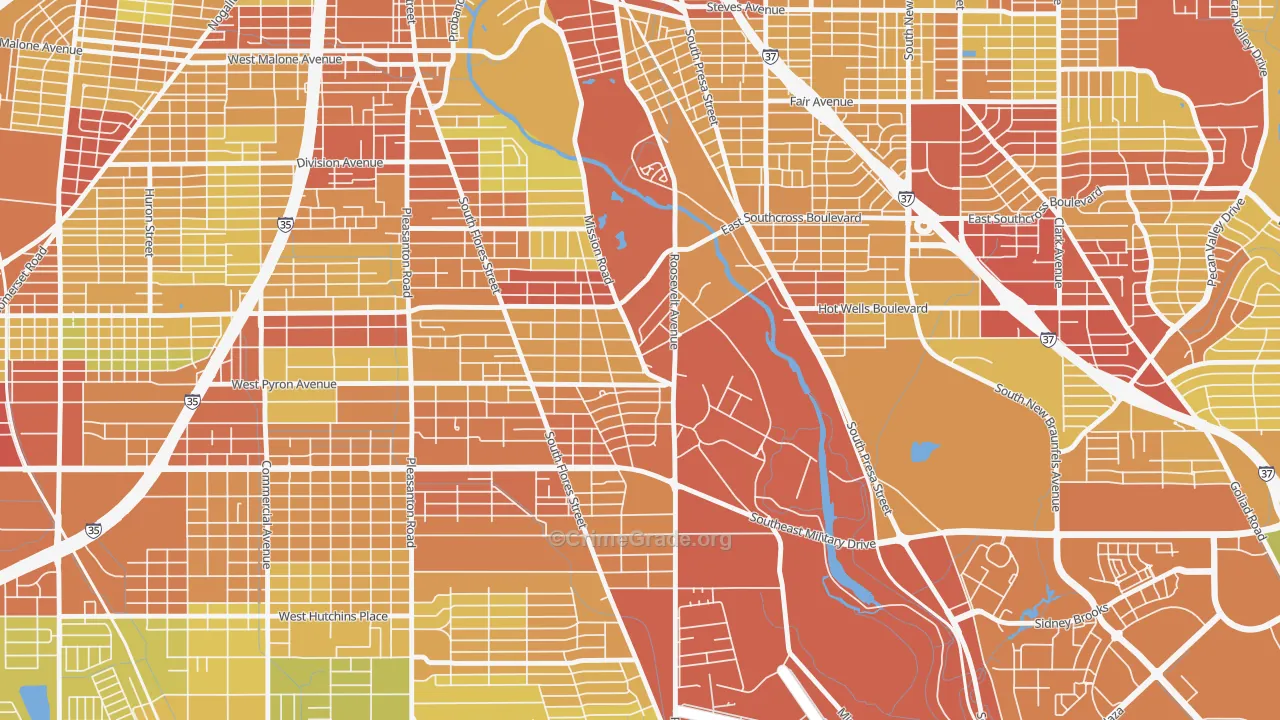 Mission San Jose, San Antonio, TX Map of Vehicle Theft Rates