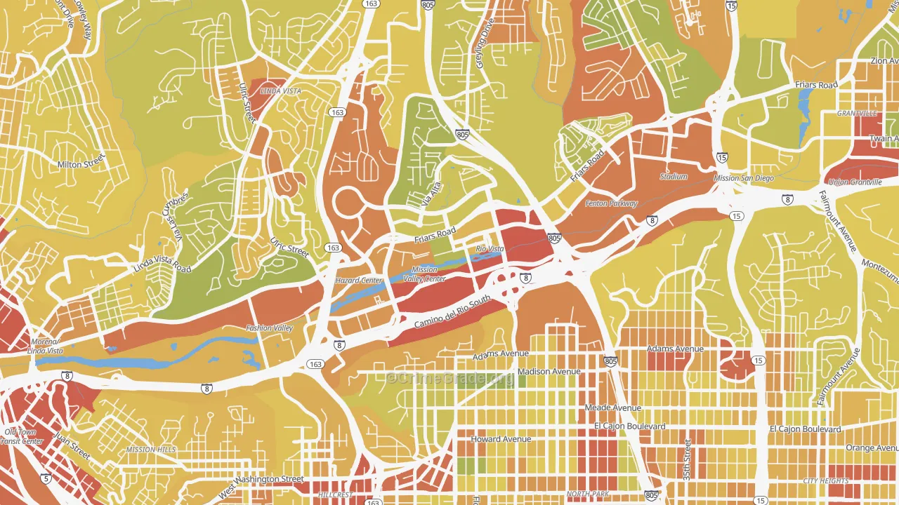 Mission Valley East, San Diego, CA Map of Vehicle Theft Rates