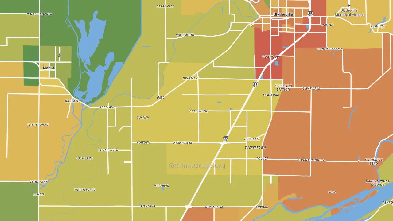 Mississippi County, AR Map of Vehicle Theft Rates