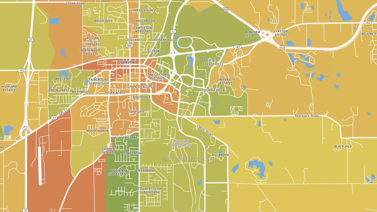 Mississippi State, MS Map of Vehicle Theft Rates