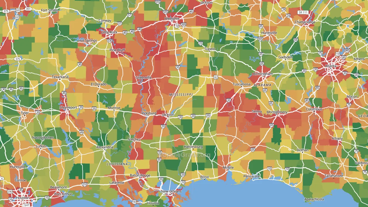 Mississippi Map of Vehicle Theft Rates