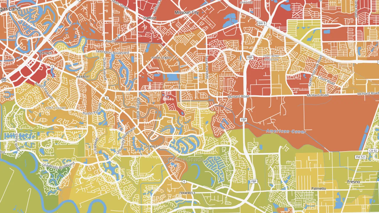Missouri City, TX Map of Vehicle Theft Rates