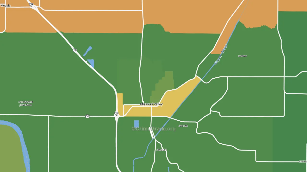 Missouri Valley, IA Map of Vehicle Theft Rates