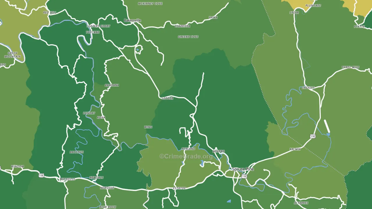 Mitchell County, NC Map of Vehicle Theft Rates
