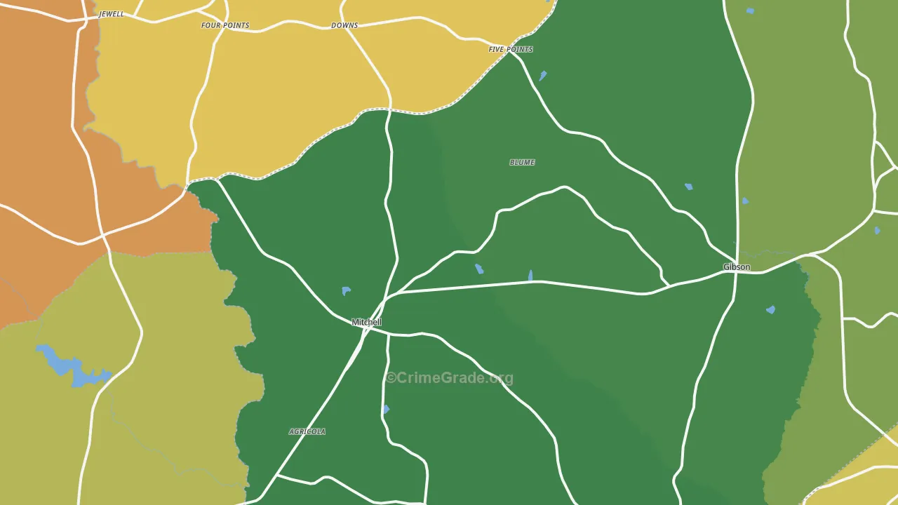 Mitchell, GA Map of Vehicle Theft Rates
