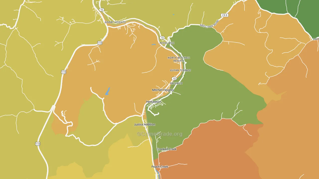 Mitchell Heights, WV Map of Vehicle Theft Rates