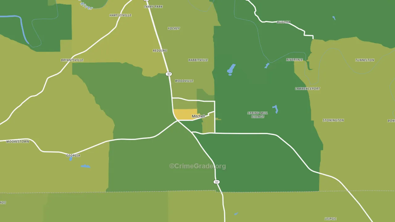 Mitchell, IN Map of Vehicle Theft Rates