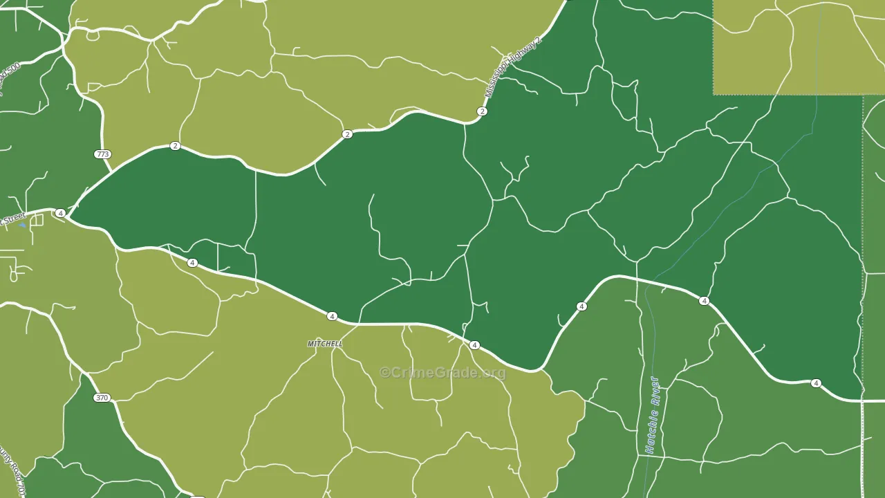 Mitchell, MS Map of Vehicle Theft Rates