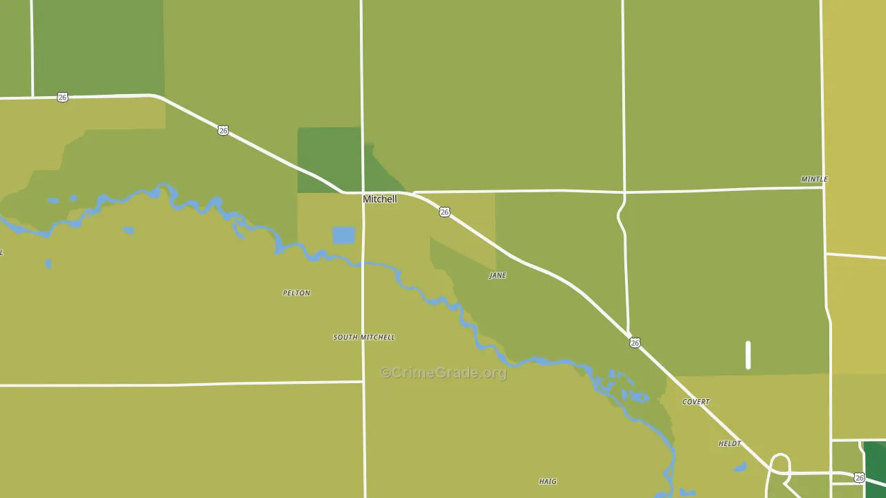 Mitchell, NE Map of Vehicle Theft Rates