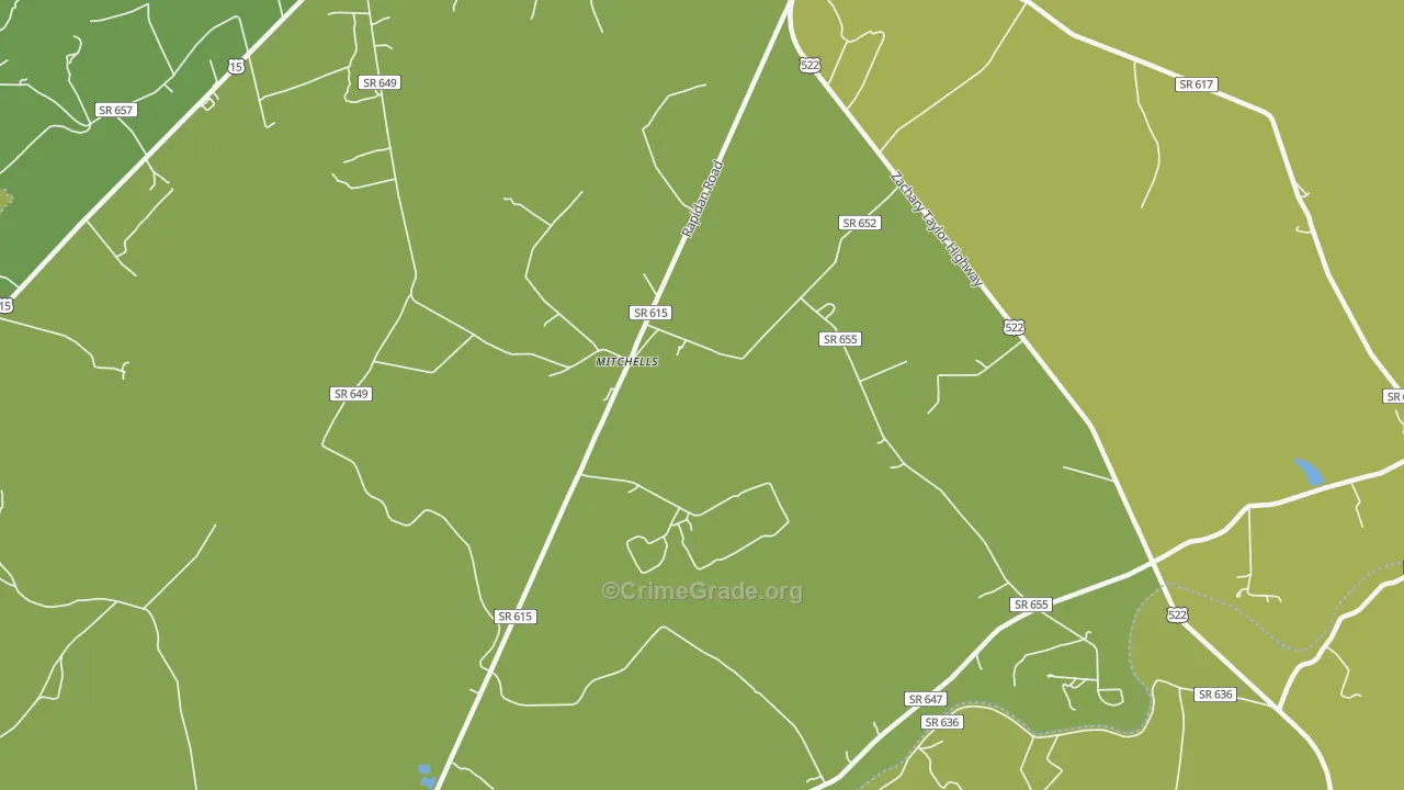 Mitchells, VA Map of Vehicle Theft Rates