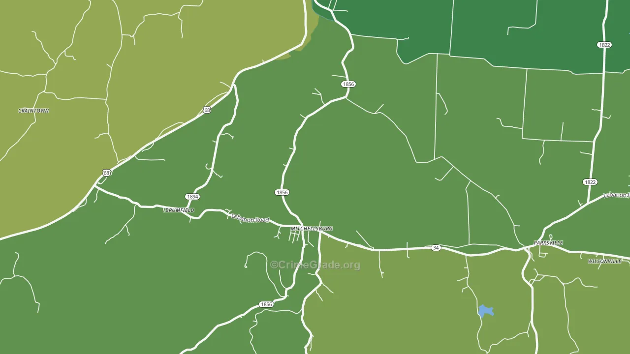 Mitchellsburg, KY Map of Vehicle Theft Rates