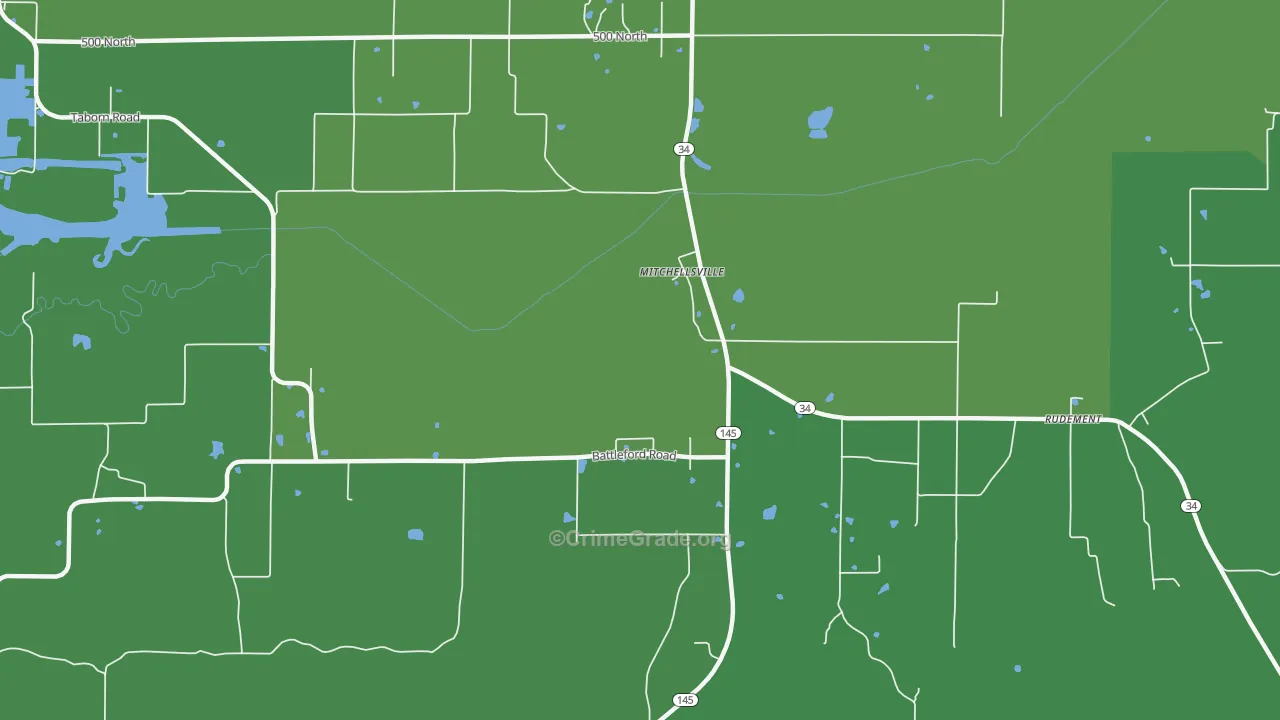 Mitchellsville, IL Map of Vehicle Theft Rates