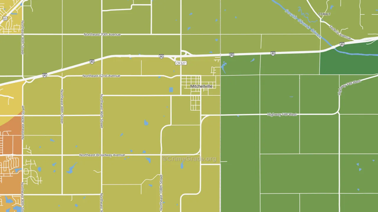 Mitchellville, IA Map of Vehicle Theft Rates