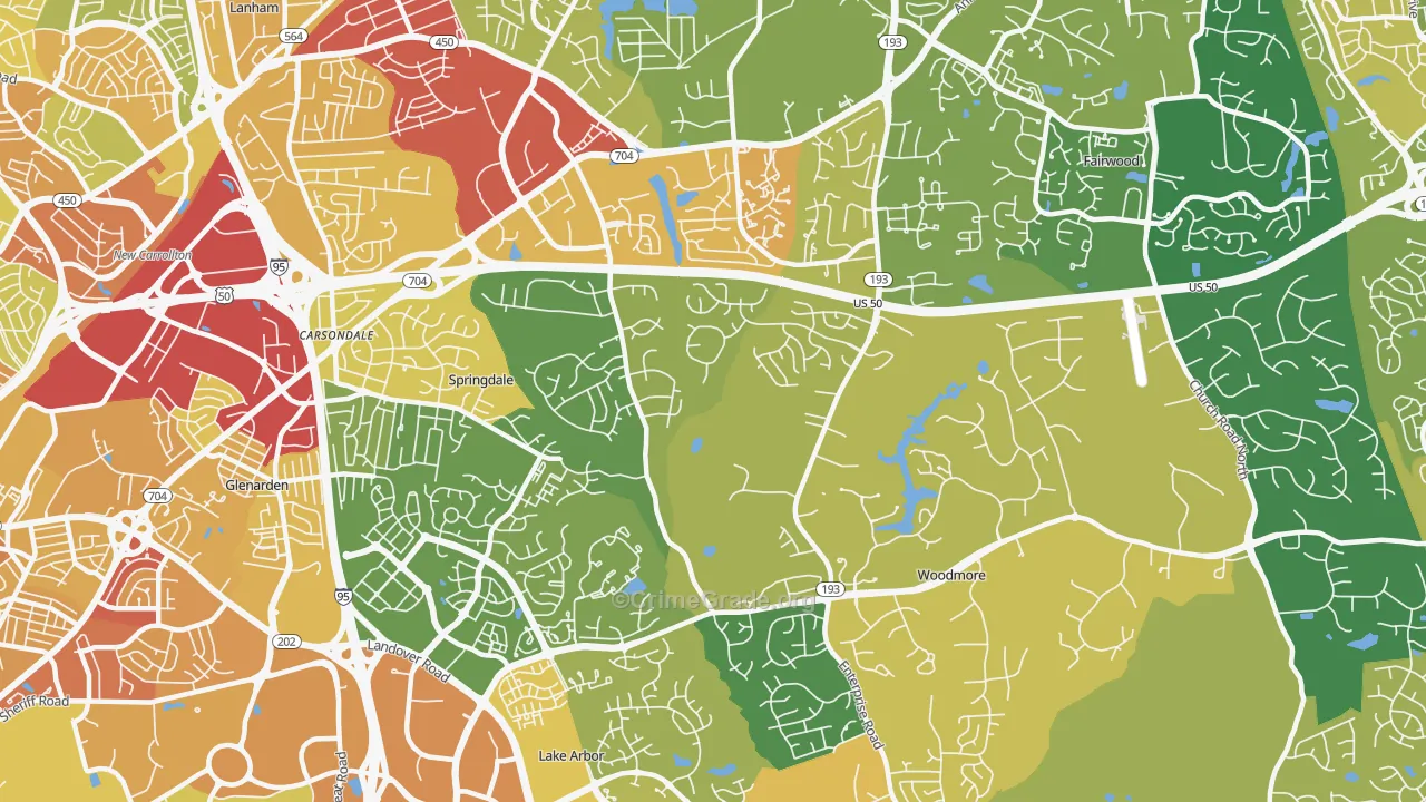 Mitchellville, MD Map of Vehicle Theft Rates