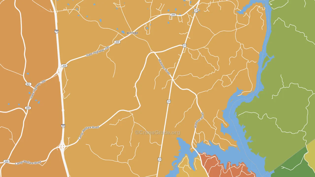 Mitford, SC Map of Vehicle Theft Rates