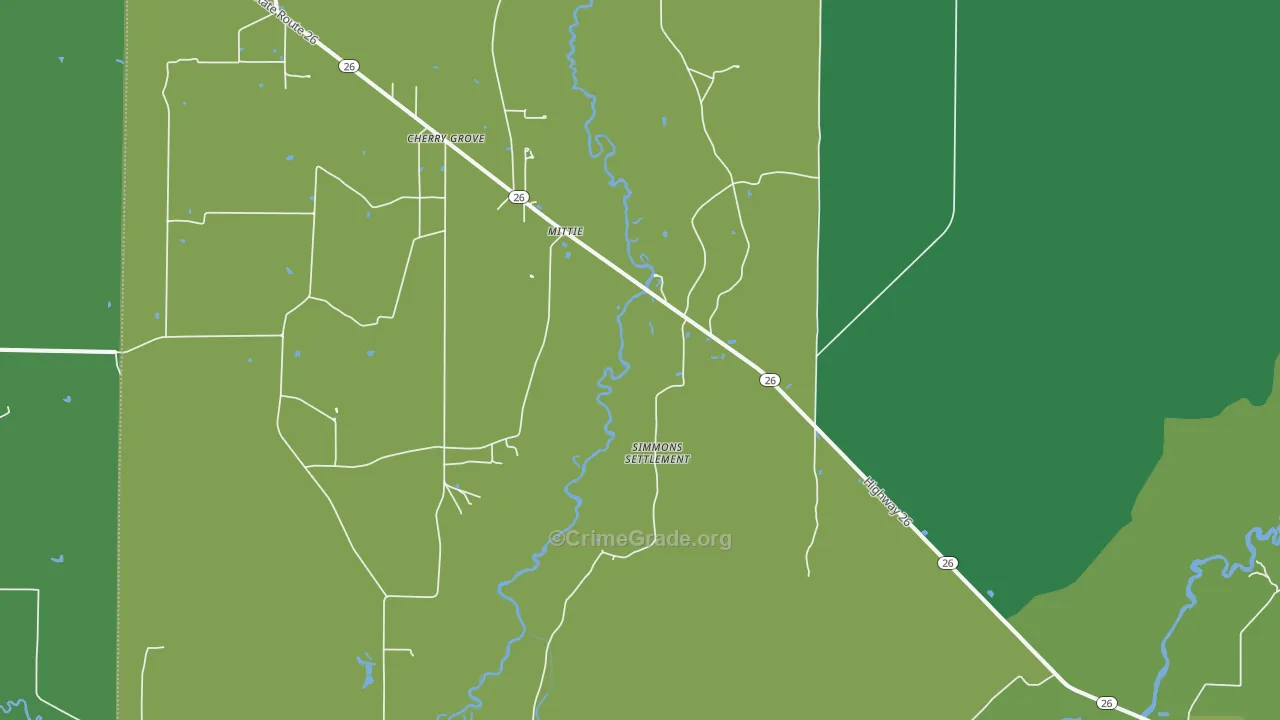 Mittie, LA Map of Vehicle Theft Rates