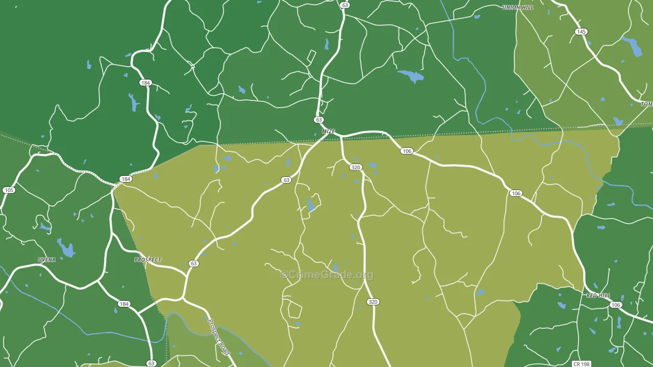 Mize, GA Map of Vehicle Theft Rates