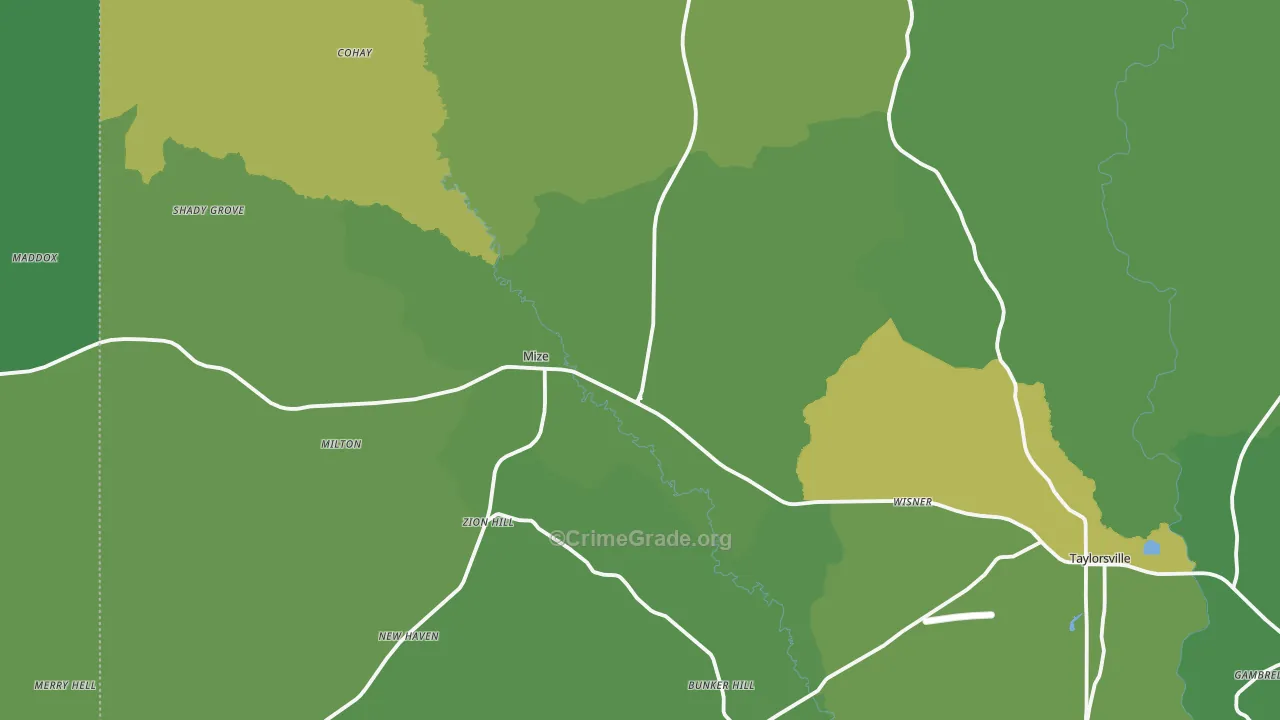Mize, MS Map of Vehicle Theft Rates