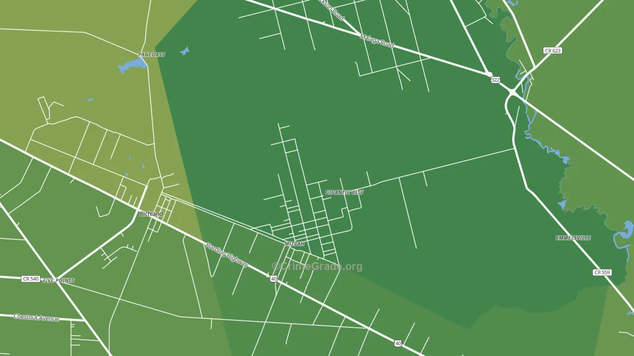 Mizpah, NJ Map of Vehicle Theft Rates