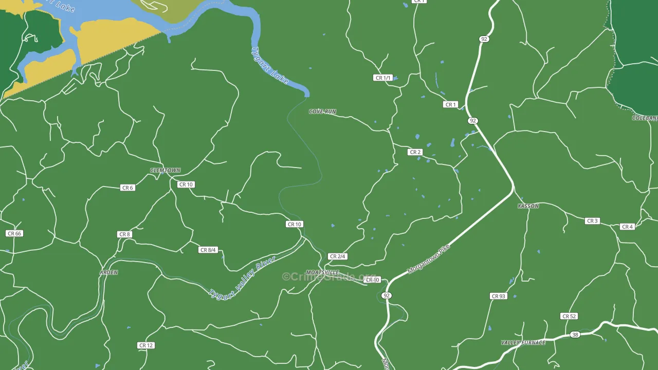 Moatsville, WV Map of Vehicle Theft Rates
