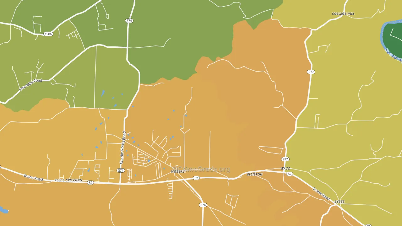 Moberly, KY Map of Vehicle Theft Rates