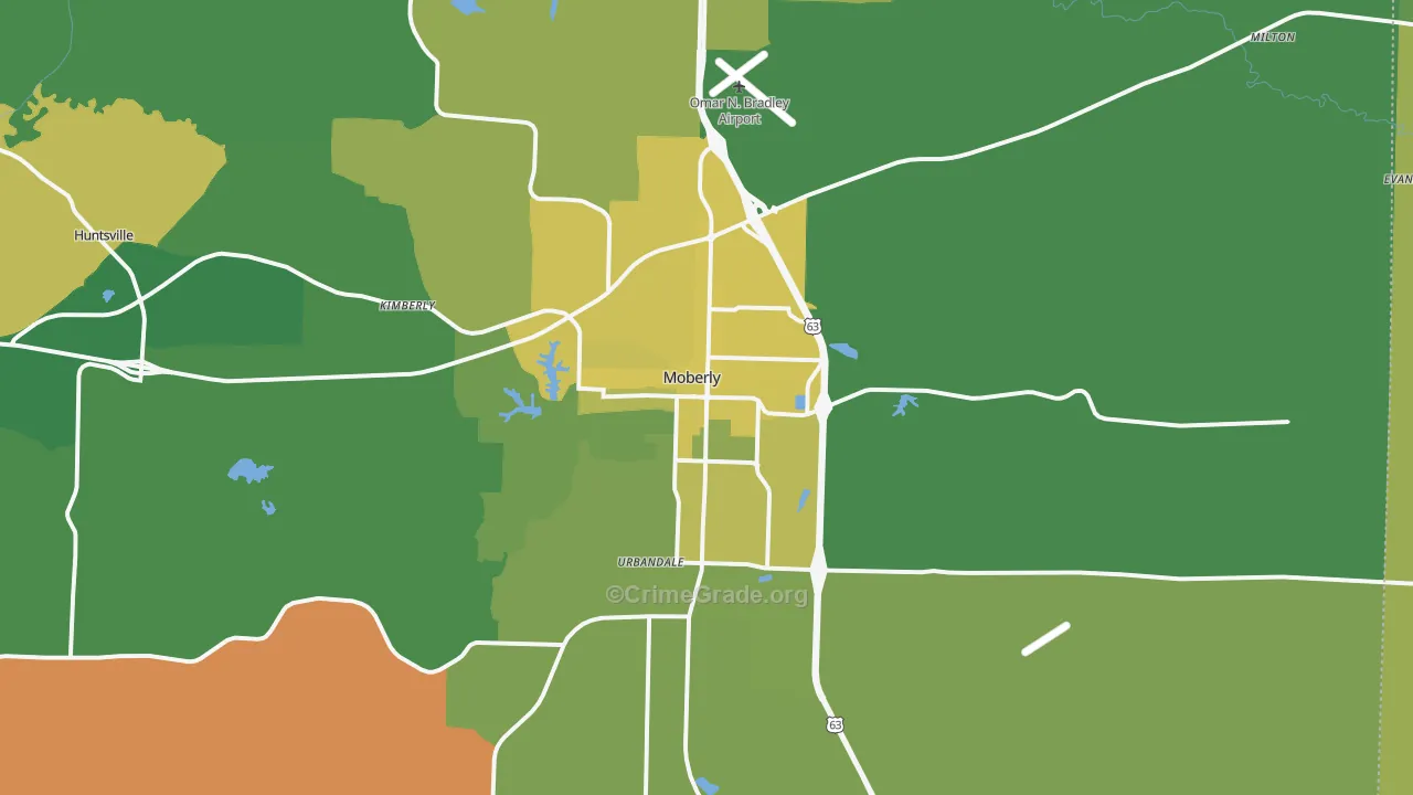 Moberly, MO Map of Vehicle Theft Rates