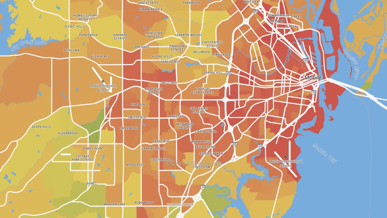 Mobile, AL Map of Vehicle Theft Rates