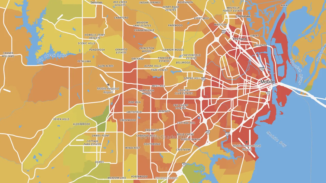 Mobile County, AL Map of Vehicle Theft Rates