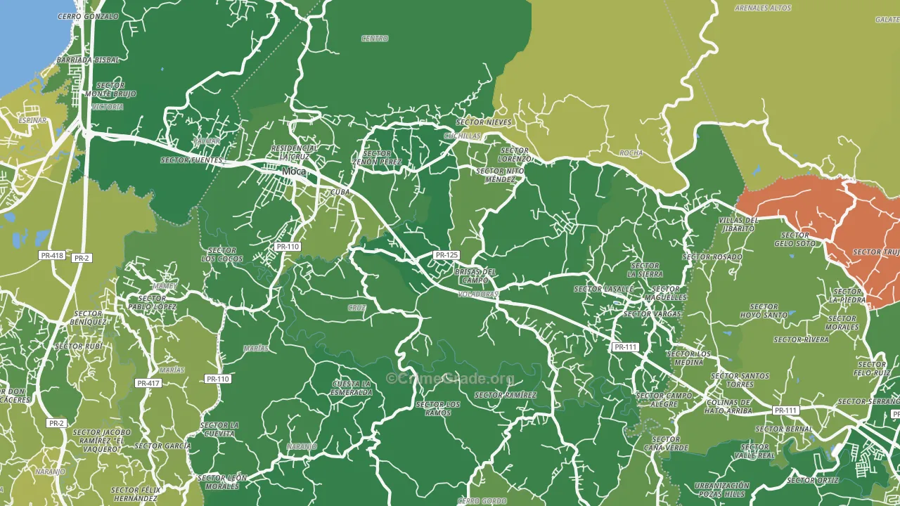 Moca Municipio, PR Map of Vehicle Theft Rates
