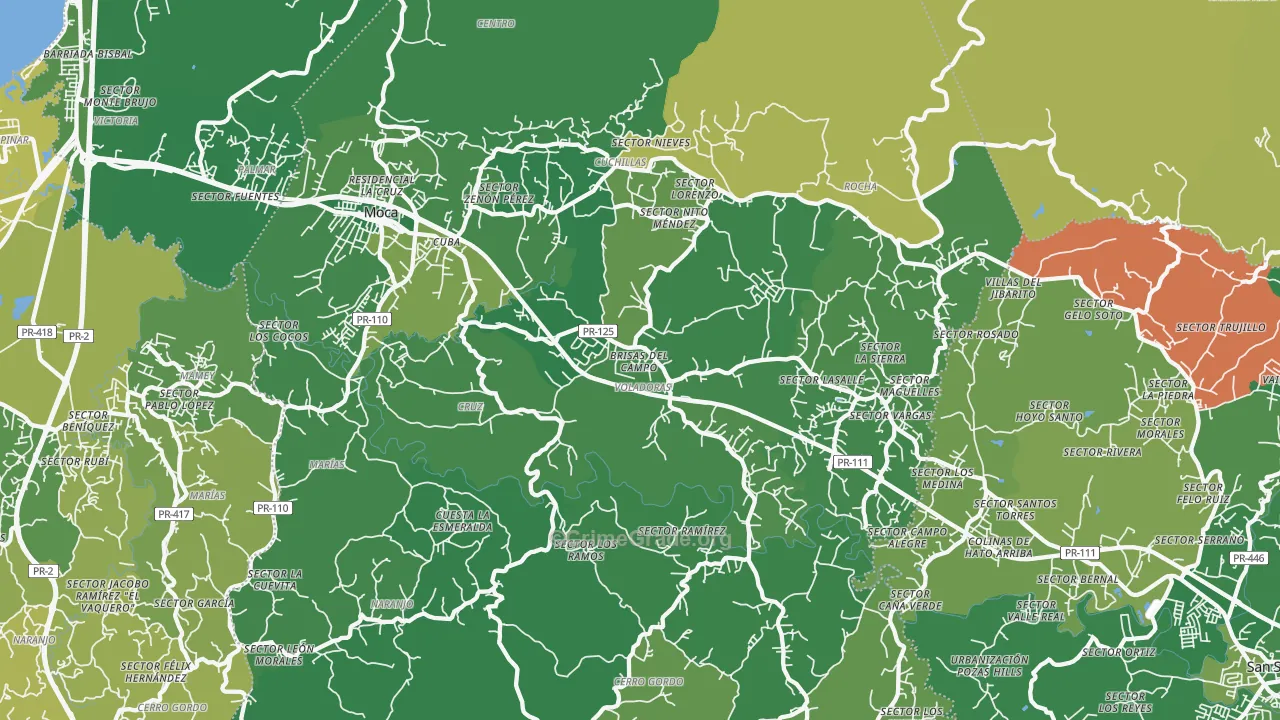 Moca, PR Map of Vehicle Theft Rates