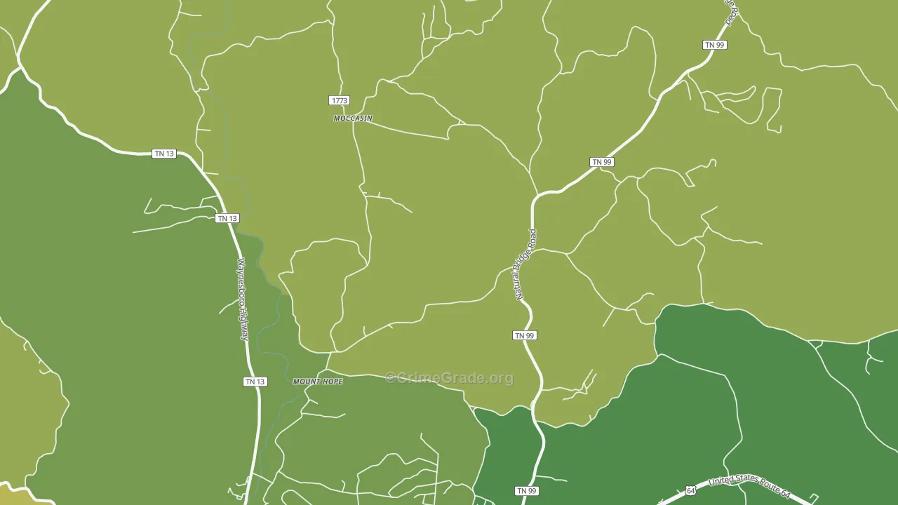Moccasin, TN Map of Vehicle Theft Rates