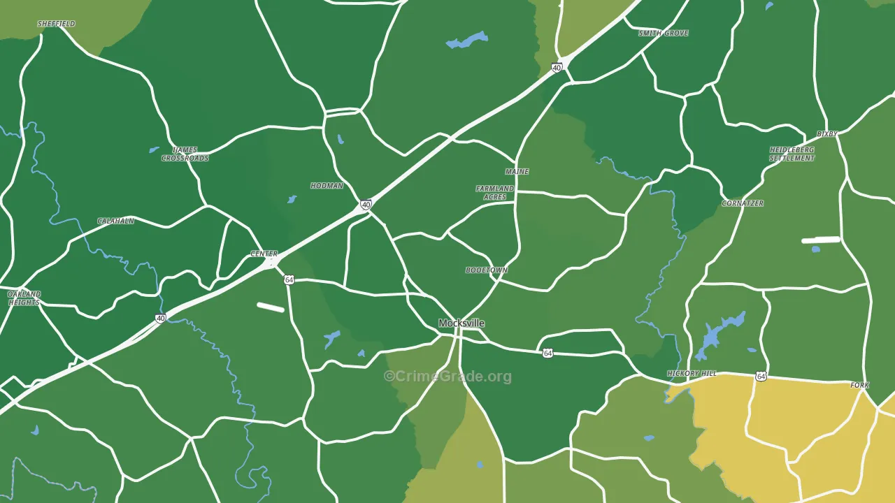 Mocksville, NC Map of Vehicle Theft Rates