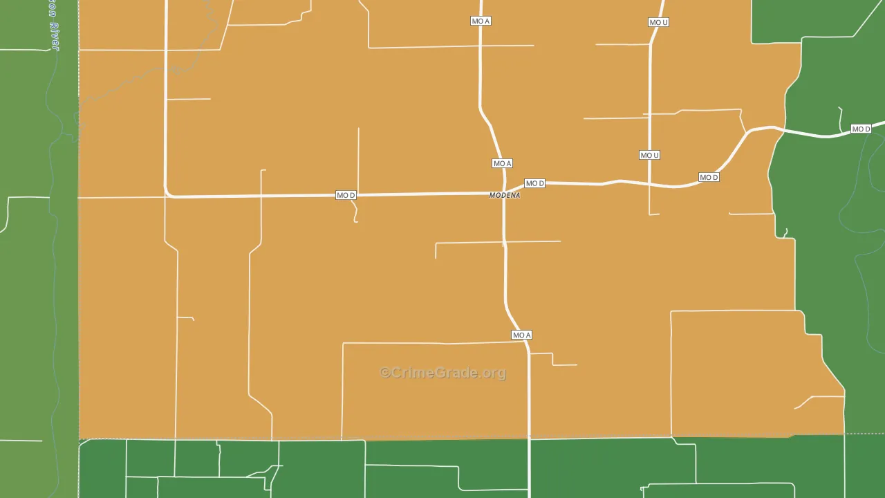 Modena, MO Map of Vehicle Theft Rates