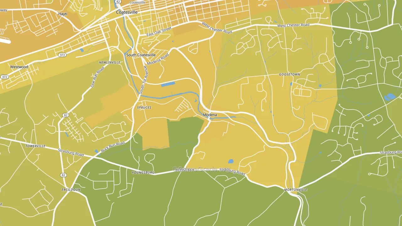 Modena, PA Map of Vehicle Theft Rates