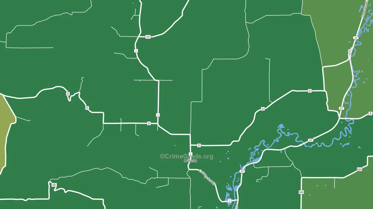 Modena, WI Map of Vehicle Theft Rates