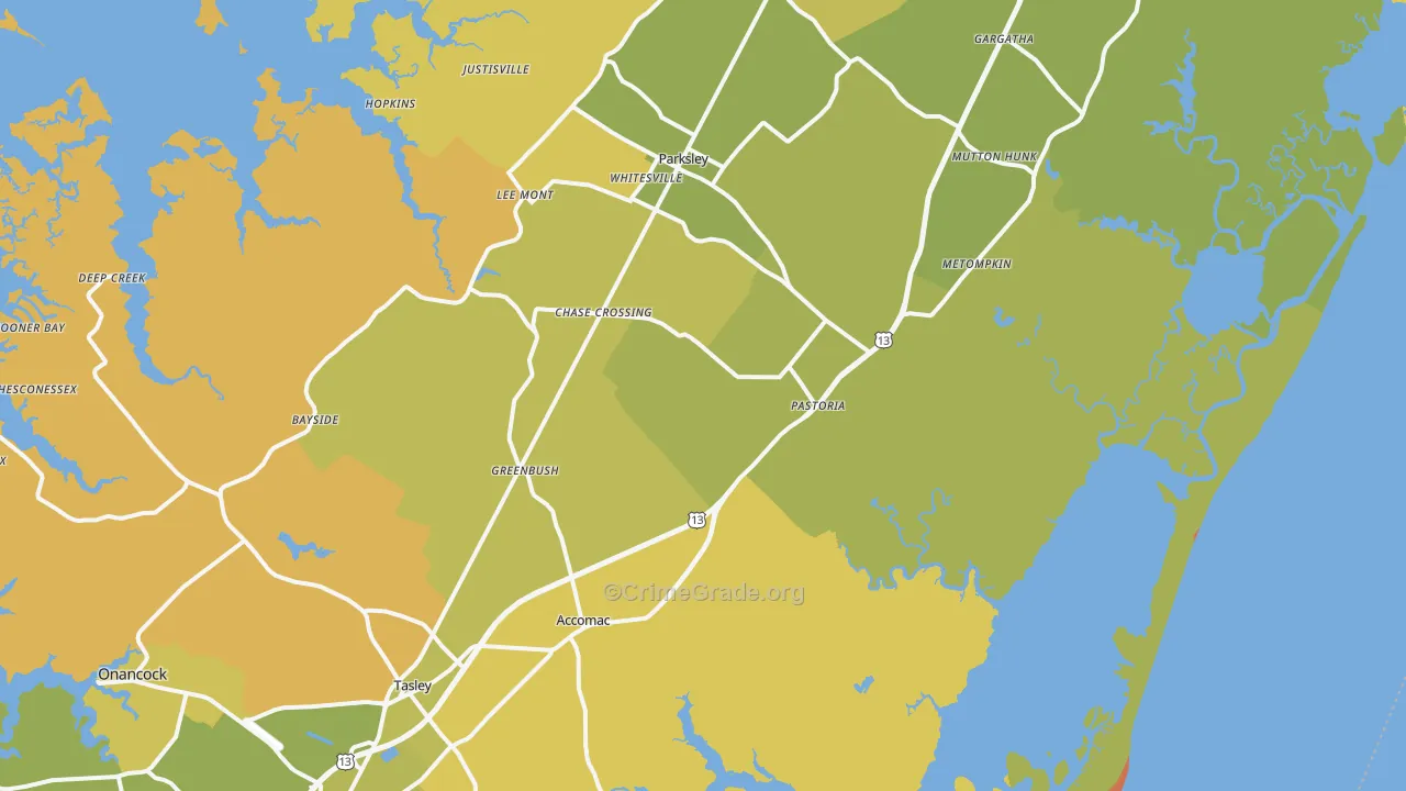 Modest Town, VA Map of Vehicle Theft Rates