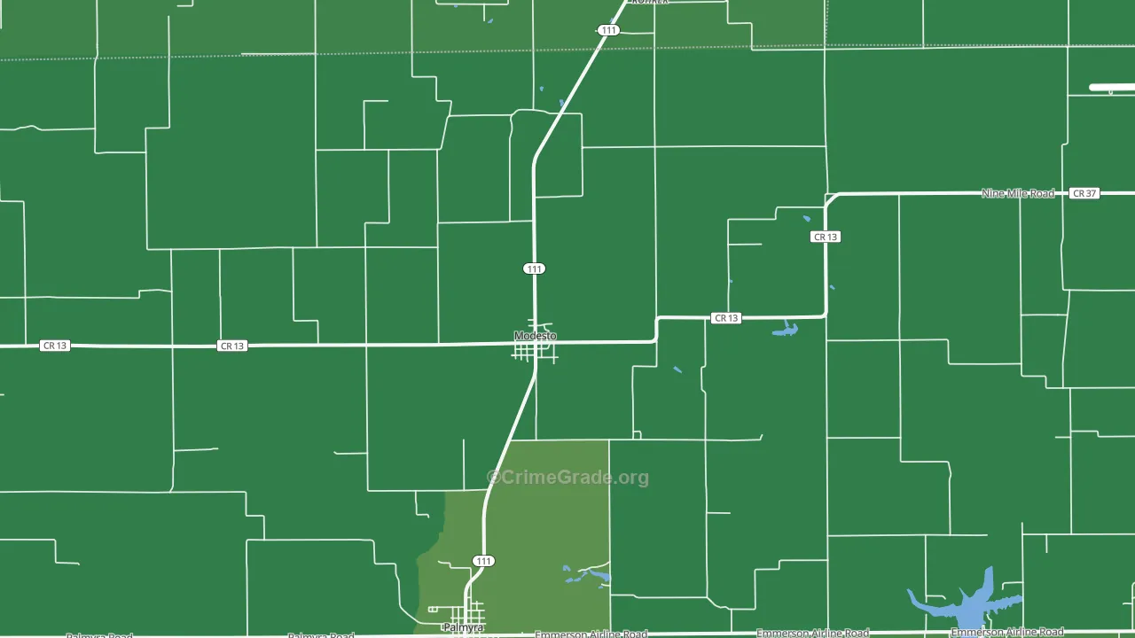 Modesto, IL Map of Vehicle Theft Rates