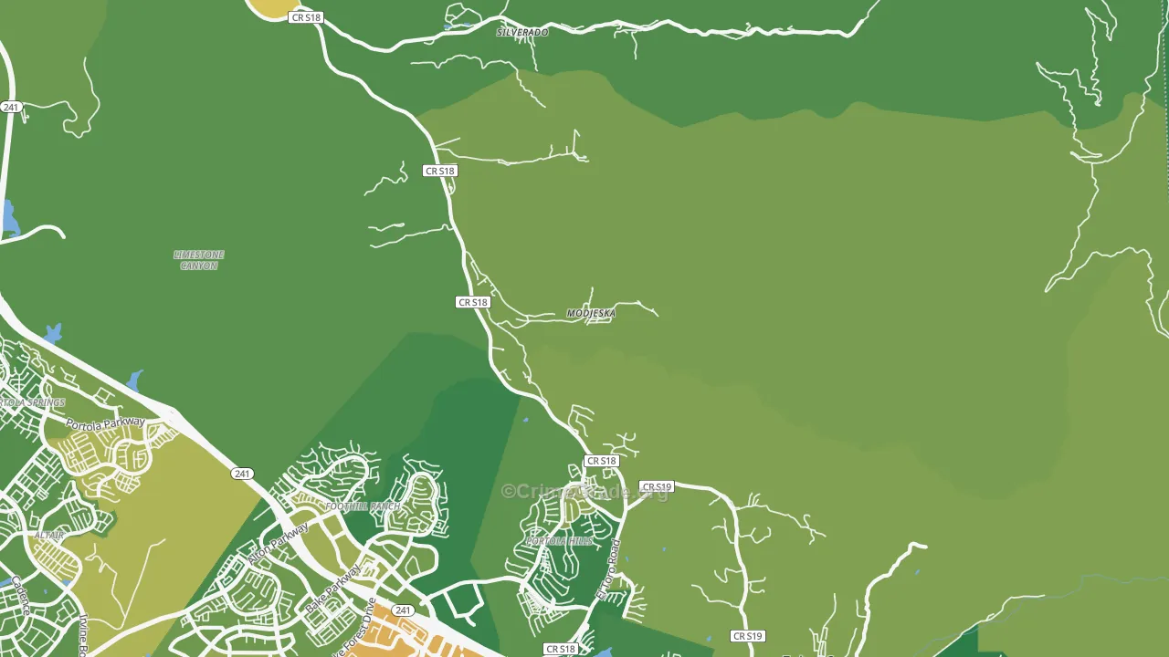 Modjeska, CA Map of Vehicle Theft Rates