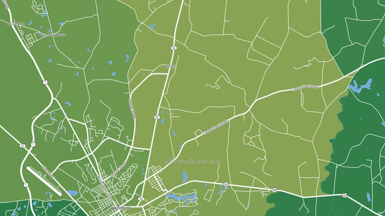 Modoc, GA Map of Vehicle Theft Rates